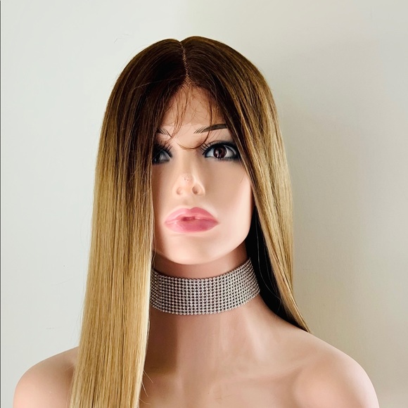 36” Ombre Golden Brown/Blonde Premium Fiber Lace Front Wig for Entertaining…. - Picture 3 of 11